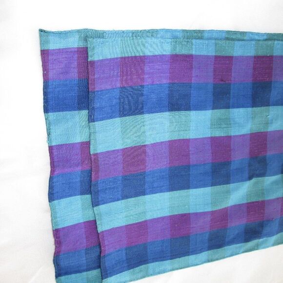 Vintage Blue grey hand loomed silk plaid scarf 20,5” x 72” double sided. - Picture 2 of 6